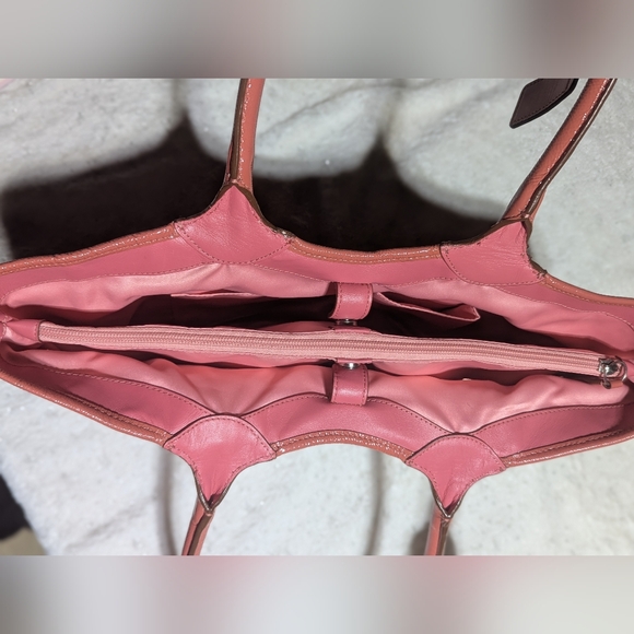 Coach Signature Floral Applique Tote Tan Pink Canvas Leather Bag - Picture 4 of 15